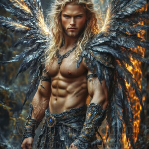 In this gallery, AI-generated dark angels — handsome fallen angels with massive black and silver wings in gothic atmospheric settings. UHD digital art collection.