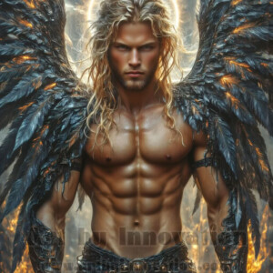 In this gallery, AI-generated dark angels — handsome fallen angels with massive black and silver wings in gothic atmospheric settings. UHD digital art collection.