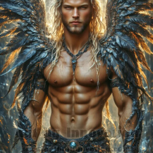In this gallery, AI-generated dark angels — handsome fallen angels with massive black and silver wings in gothic atmospheric settings. UHD digital art collection.