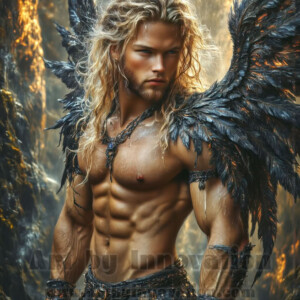 In this gallery, AI-generated dark angels — handsome fallen angels with massive black and silver wings in gothic atmospheric settings. UHD digital art collection.