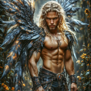 In this gallery, AI-generated dark angels — handsome fallen angels with massive black and silver wings in gothic atmospheric settings. UHD digital art collection.