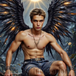 In this gallery, AI-generated dark angels — handsome fallen angels with massive black and silver wings in gothic atmospheric settings. UHD digital art collection.
