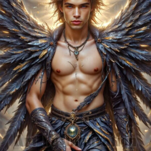 In this gallery, AI-generated dark angels — handsome fallen angels with massive black and silver wings in gothic atmospheric settings. UHD digital art collection.