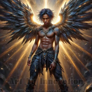 In this gallery, AI-generated dark angels — handsome fallen angels with massive black and silver wings in gothic atmospheric settings. UHD digital art collection.