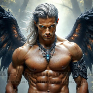 In this gallery, AI-generated dark angels — handsome fallen angels with massive black and silver wings in gothic atmospheric settings. UHD digital art collection.