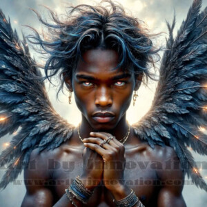In this gallery, AI-generated dark angels — handsome fallen angels with massive black and silver wings in gothic atmospheric settings. UHD digital art collection.