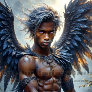 In this gallery, AI-generated dark angels — handsome fallen angels with massive black and silver wings in gothic atmospheric settings. UHD digital art collection.