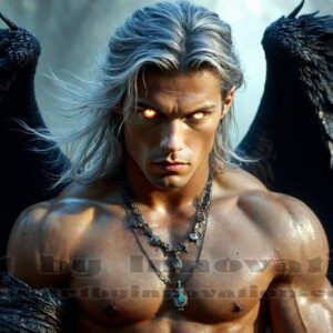 In this gallery, AI-generated dark angels — handsome fallen angels with massive black and silver wings in gothic atmospheric settings. UHD digital art collection.