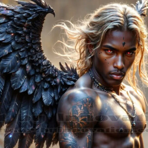 In this gallery, AI-generated dark angels — handsome fallen angels with massive black and silver wings in gothic atmospheric settings. UHD digital art collection.