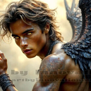 In this gallery, AI-generated dark angels — handsome fallen angels with massive black and silver wings in gothic atmospheric settings. UHD digital art collection.