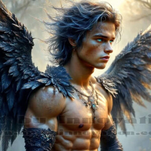 In this gallery, AI-generated dark angels — handsome fallen angels with massive black and silver wings in gothic atmospheric settings. UHD digital art collection.