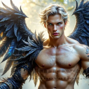 In this gallery, AI-generated dark angels — handsome fallen angels with massive black and silver wings in gothic atmospheric settings. UHD digital art collection.