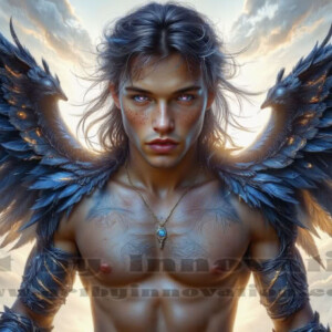 In this gallery, AI-generated dark angels — handsome fallen angels with massive black and silver wings in gothic atmospheric settings. UHD digital art collection.