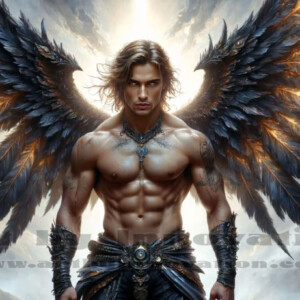 In this gallery, AI-generated dark angels — handsome fallen angels with massive black and silver wings in gothic atmospheric settings. UHD digital art collection.