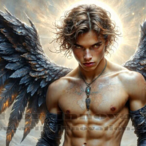 In this gallery, AI-generated dark angels — handsome fallen angels with massive black and silver wings in gothic atmospheric settings. UHD digital art collection.