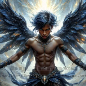In this gallery, AI-generated dark angels — handsome fallen angels with massive black and silver wings in gothic atmospheric settings. UHD digital art collection.
