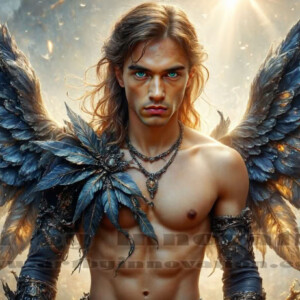 In this gallery, AI-generated dark angels — handsome fallen angels with massive black and silver wings in gothic atmospheric settings. UHD digital art collection.