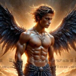 In this gallery, AI-generated dark angels — handsome fallen angels with massive black and silver wings in gothic atmospheric settings. UHD digital art collection.