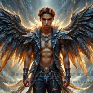 In this gallery, AI-generated dark angels — handsome fallen angels with massive black and silver wings in gothic atmospheric settings. UHD digital art collection.