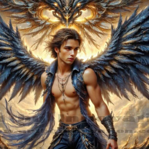 In this gallery, AI-generated dark angels — handsome fallen angels with massive black and silver wings in gothic atmospheric settings. UHD digital art collection.