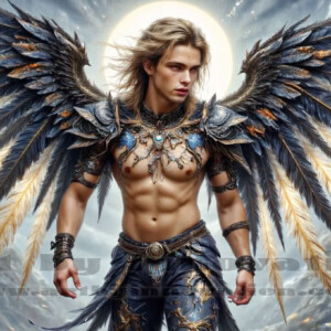 In this gallery, AI-generated dark angels — handsome fallen angels with massive black and silver wings in gothic atmospheric settings. UHD digital art collection.