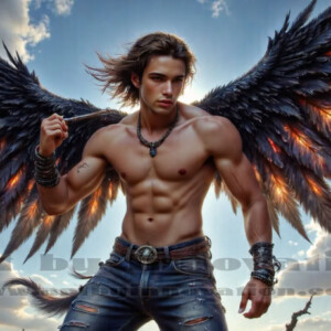 In this gallery, AI-generated dark angels — handsome fallen angels with massive black and silver wings in gothic atmospheric settings. UHD digital art collection.