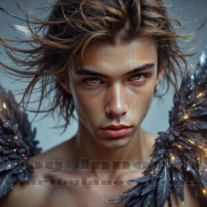 In this gallery, AI-generated dark angels — handsome fallen angels with massive black and silver wings in gothic atmospheric settings. UHD digital art collection.
