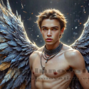 In this gallery, AI-generated dark angels — handsome fallen angels with massive black and silver wings in gothic atmospheric settings. UHD digital art collection.