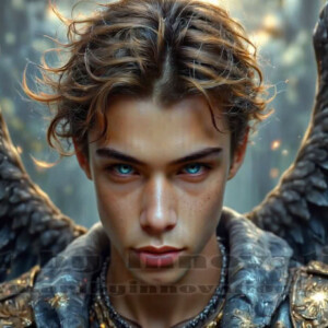 In this gallery, AI-generated dark angels — handsome fallen angels with massive black and silver wings in gothic atmospheric settings. UHD digital art collection.