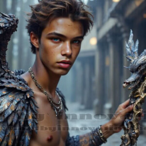 In this gallery, AI-generated dark angels — handsome fallen angels with massive black and silver wings in gothic atmospheric settings. UHD digital art collection.
