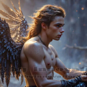 In this gallery, AI-generated dark angels — handsome fallen angels with massive black and silver wings in gothic atmospheric settings. UHD digital art collection.