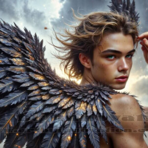 In this gallery, AI-generated dark angels — handsome fallen angels with massive black and silver wings in gothic atmospheric settings. UHD digital art collection.