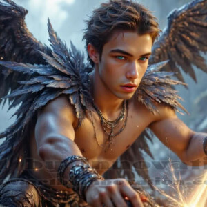 In this gallery, AI-generated dark angels — handsome fallen angels with massive black and silver wings in gothic atmospheric settings. UHD digital art collection.