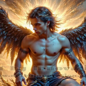 In this gallery, AI-generated dark angels — handsome fallen angels with massive black and silver wings in gothic atmospheric settings. UHD digital art collection.