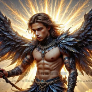 In this gallery, AI-generated dark angels — handsome fallen angels with massive black and silver wings in gothic atmospheric settings. UHD digital art collection.