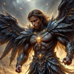 In this gallery, AI-generated dark angels — handsome fallen angels with massive black and silver wings in gothic atmospheric settings. UHD digital art collection.