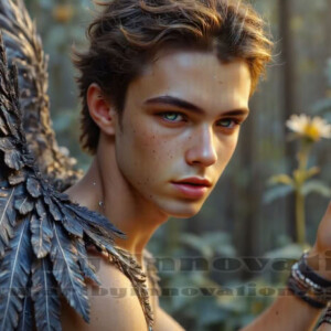 In this gallery, AI-generated dark angels — handsome fallen angels with massive black and silver wings in gothic atmospheric settings. UHD digital art collection.