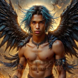 In this gallery, AI-generated dark angels — handsome fallen angels with massive black and silver wings in gothic atmospheric settings. UHD digital art collection.