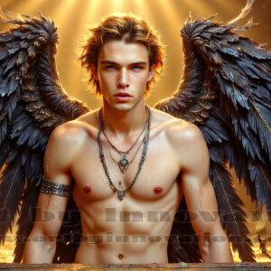 In this gallery, AI-generated dark angels — handsome fallen angels with massive black and silver wings in gothic atmospheric settings. UHD digital art collection.