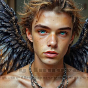 In this gallery, AI-generated dark angels — handsome fallen angels with massive black and silver wings in gothic atmospheric settings. UHD digital art collection.
