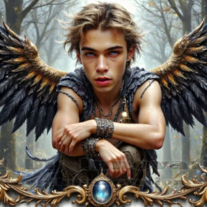 In this gallery, AI-generated dark angels — handsome fallen angels with massive black and silver wings in gothic atmospheric settings. UHD digital art collection.