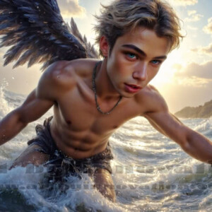 In this gallery, AI-generated dark angels — handsome fallen angels with massive black and silver wings in gothic atmospheric settings. UHD digital art collection.