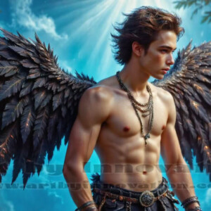 In this gallery, AI-generated dark angels — handsome fallen angels with massive black and silver wings in gothic atmospheric settings. UHD digital art collection.