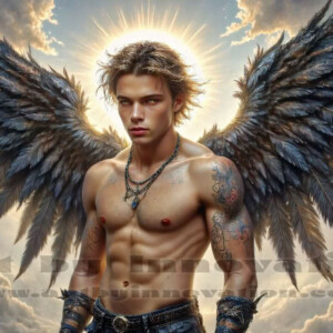 In this gallery, AI-generated dark angels — handsome fallen angels with massive black and silver wings in gothic atmospheric settings. UHD digital art collection.