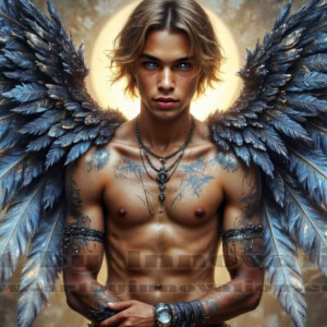 In this gallery, AI-generated dark angels — handsome fallen angels with massive black and silver wings in gothic atmospheric settings. UHD digital art collection.