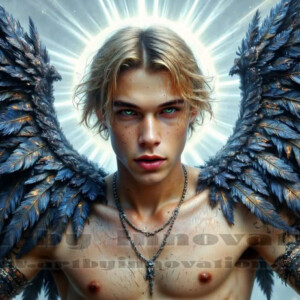 In this gallery, AI-generated dark angels — handsome fallen angels with massive black and silver wings in gothic atmospheric settings. UHD digital art collection.