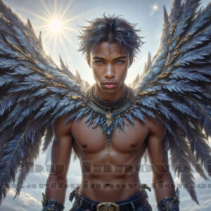 In this gallery, AI-generated dark angels — handsome fallen angels with massive black and silver wings in gothic atmospheric settings. UHD digital art collection.