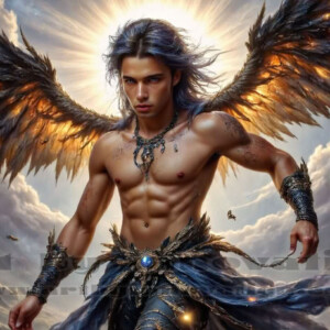 In this gallery, AI-generated dark angels — handsome fallen angels with massive black and silver wings in gothic atmospheric settings. UHD digital art collection.