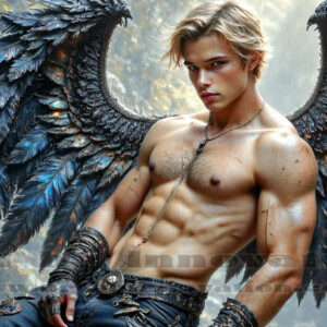 In this gallery, AI-generated dark angels — handsome fallen angels with massive black and silver wings in gothic atmospheric settings. UHD digital art collection.