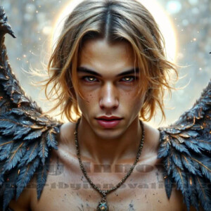 In this gallery, AI-generated dark angels — handsome fallen angels with massive black and silver wings in gothic atmospheric settings. UHD digital art collection.
